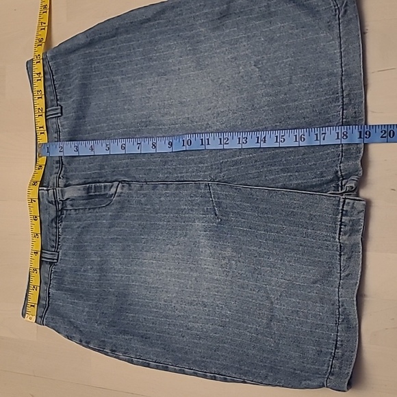 VTG Heart Moon Star Pinstriped Denim Front Slit Skirt - Picture 4 of 12